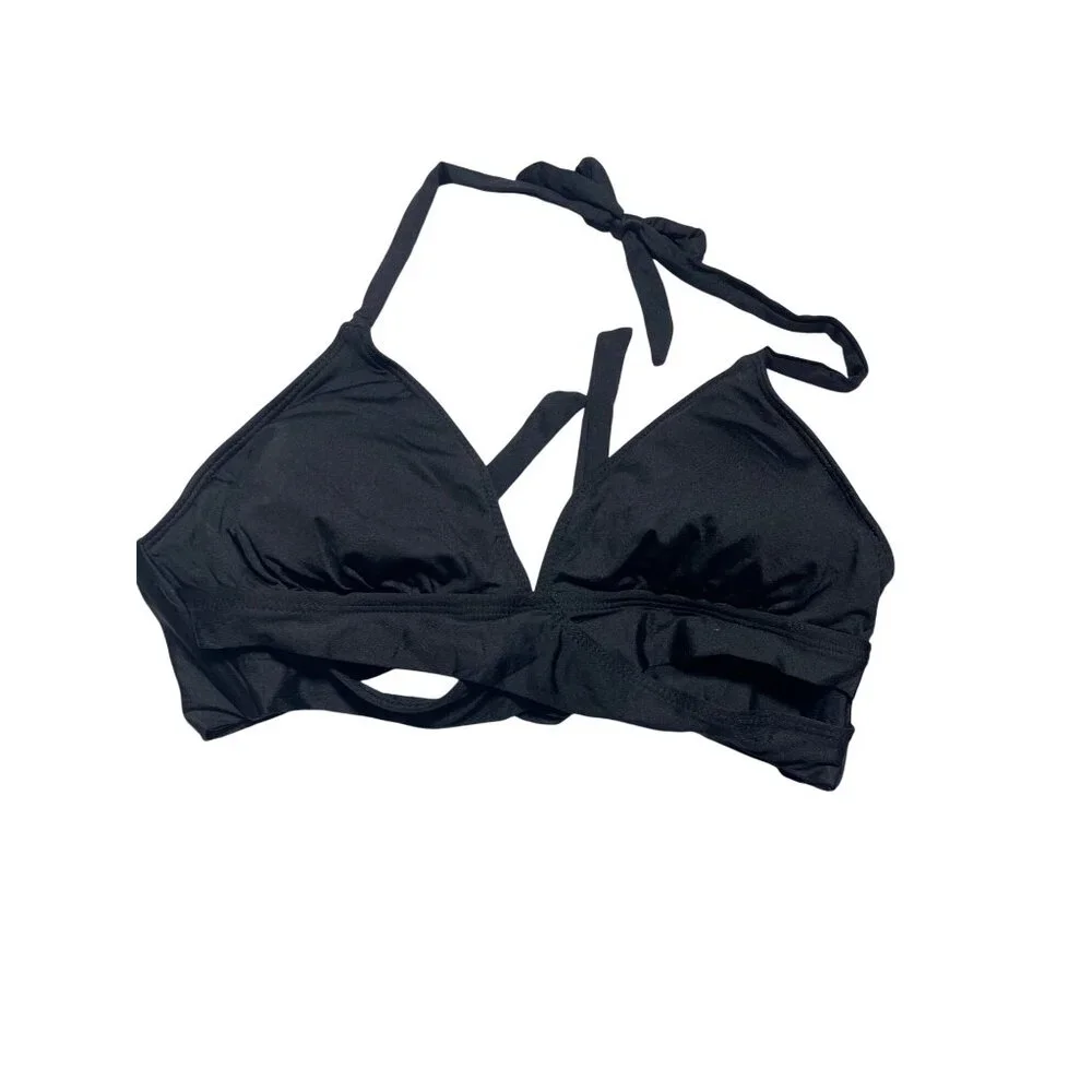 Shade & Shore‎ Black Bikini Top Size M Adjustable Halter Tie Design